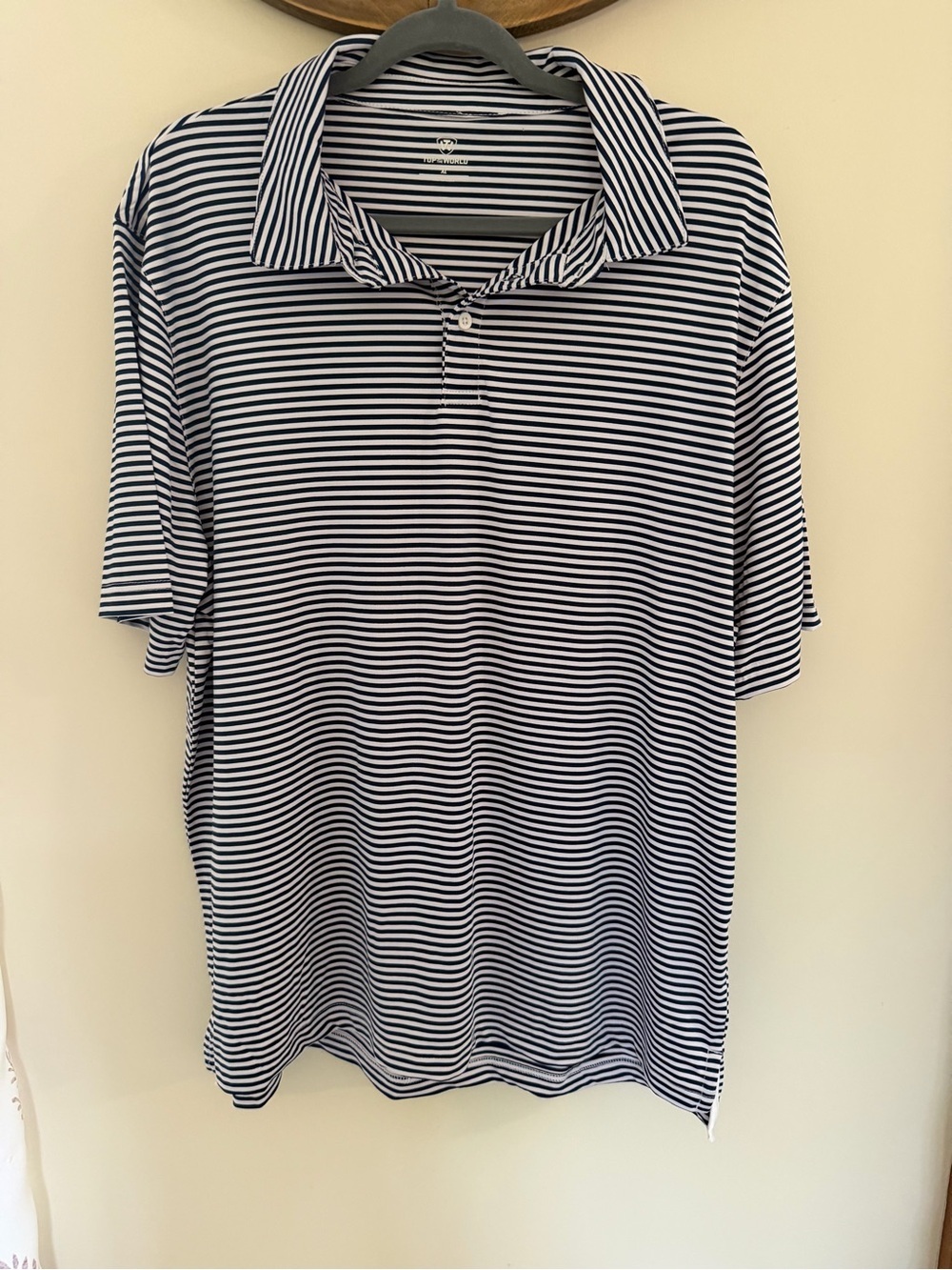 Top of the World Men’s Navy & White Striped Performance Polo – XL